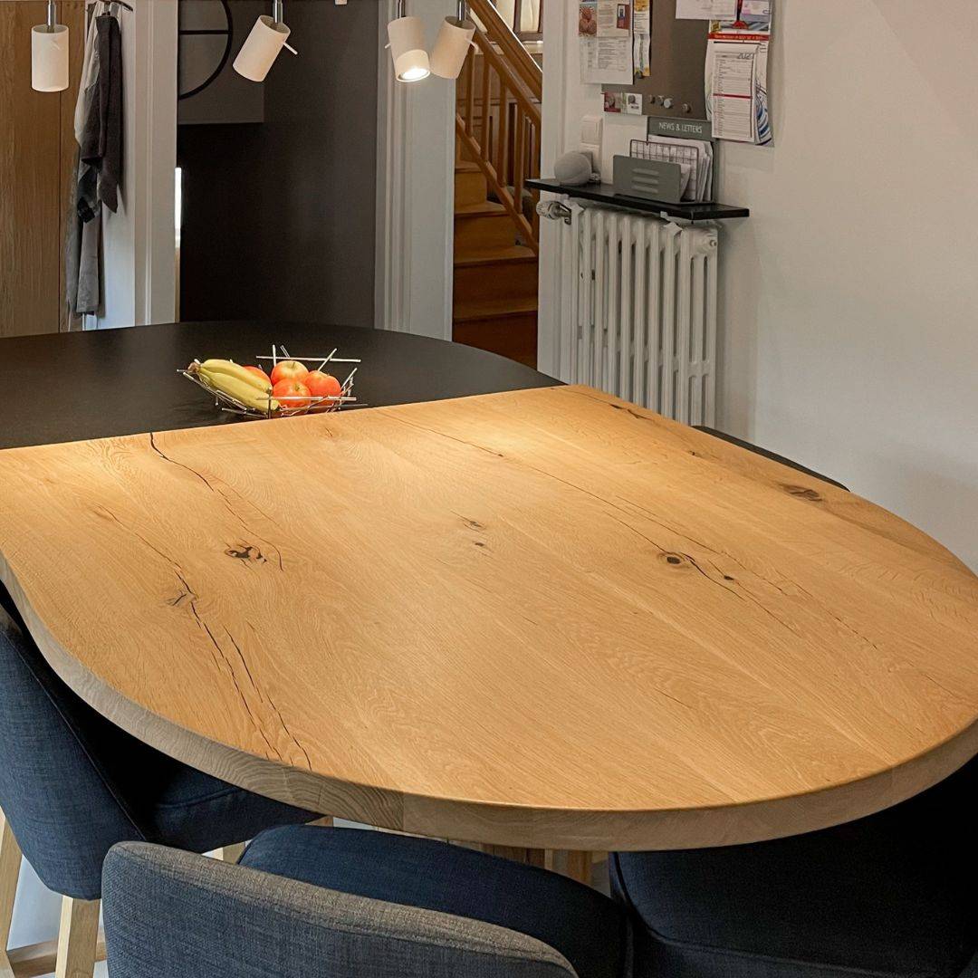 Plan de travail bois massif avec découpe demi cercle
